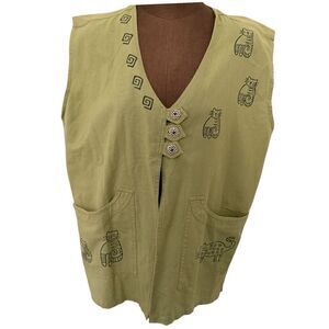 Venus Imports Cat Tapestry Duster Vest Green Large